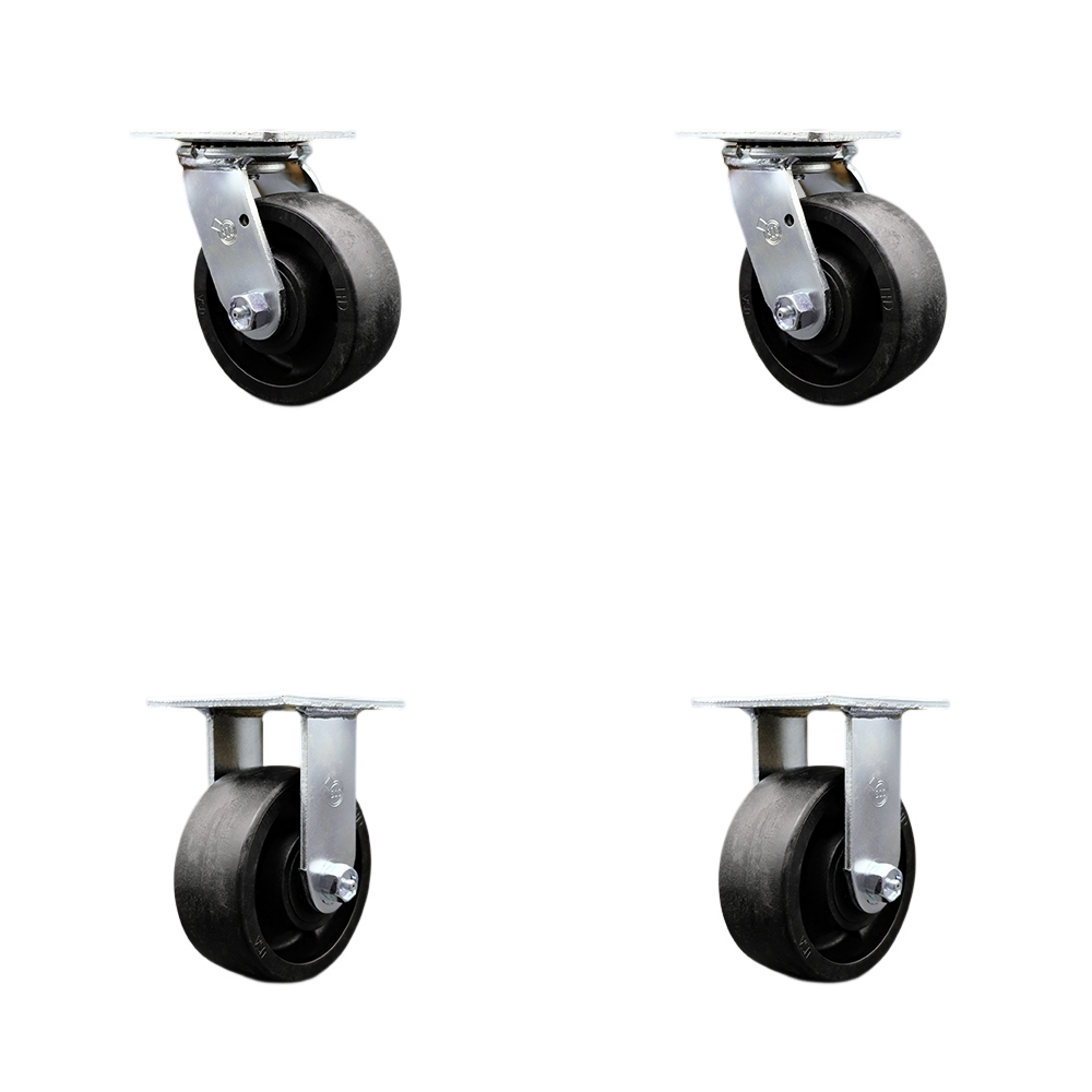 SCC-SS30S520-GFNB-BSL-2-R-2 Stainless Steel Heavy Duty Swivel Caster with 5 in. High Temperature Glass Filled Nylon Wheels & Ball Bearings - Set of 4
