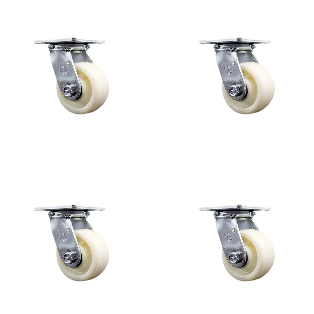 SCC-30CS420-NYB-BSL-4 Heavy Duty Swivel Caster with 4 in. Nylon Wheels & Ball Bearings - 3200 lbs Total Capacity - Set of 4