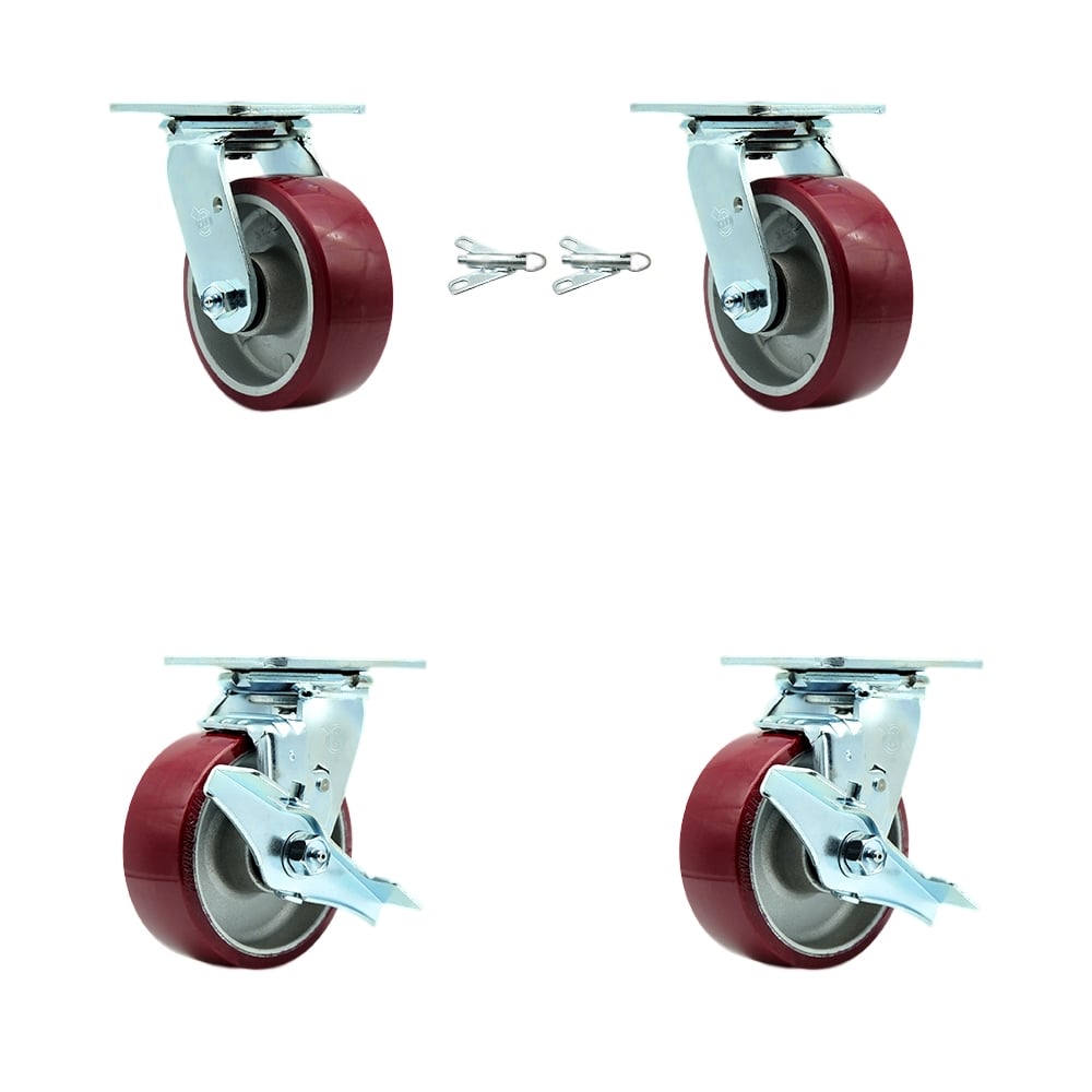 SCC-30CS520-PAB-BSL-2-TLB-2 Heavy Duty Swivel Caster with 5 in. Polyurethane on Aluminum Wheels & Ball Bearings - Set of 4