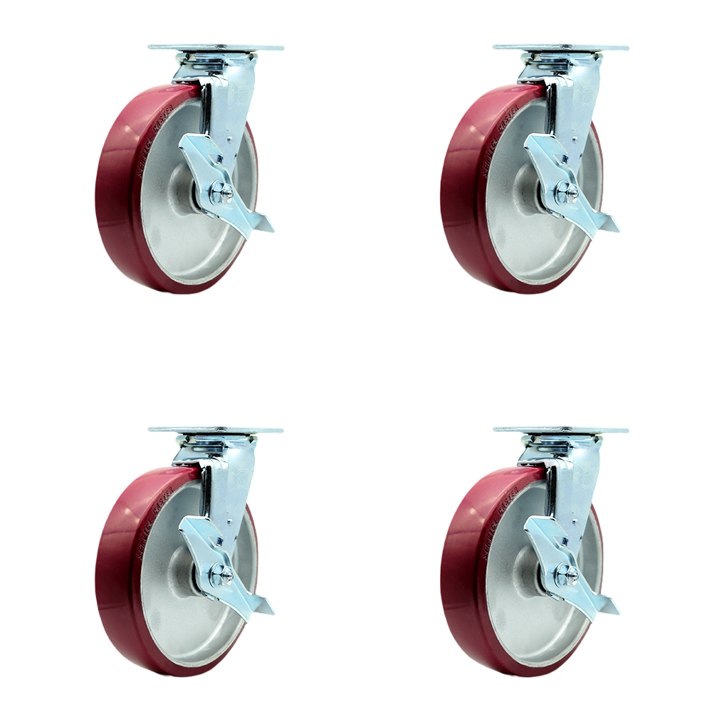 SCC-30CS820-PAB-TLB-BSL-2-TLB-2 Heavy Duty Swivel Caster with 8 in. Polyurethane on Aluminum Wheels & Ball Bearings - Set of 4