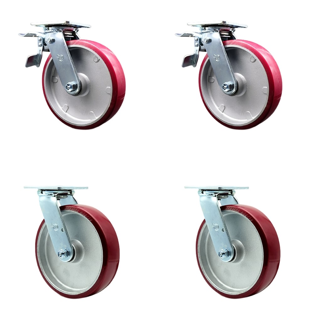 SCC-TTL30S820-PAB-2-BSL-2 Heavy Duty Swivel Caster with 8 in. Polyurethane on Aluminum Wheels & Ball Bearings - Set of 4