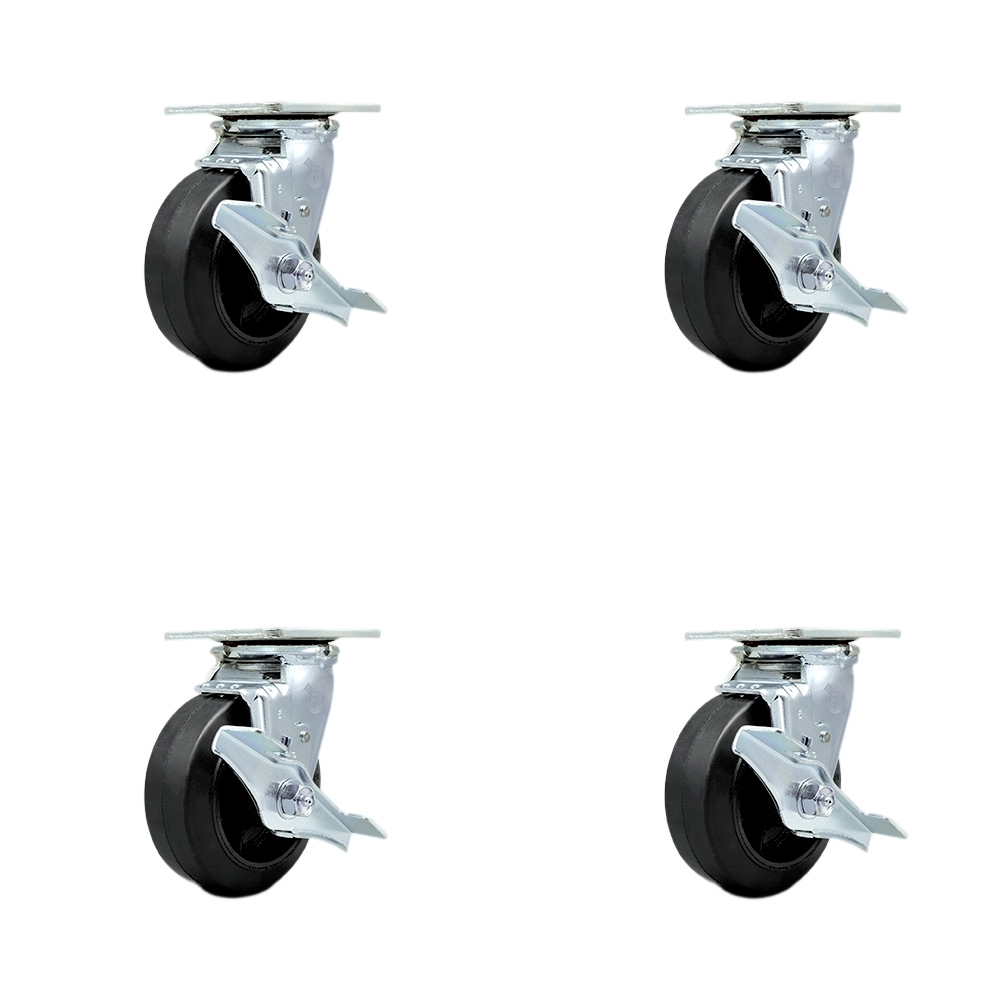 SCC-30CS520-RSB-TLB-4 Heavy Duty Swivel Caster with 5 in. Rubber on Metal Wheels & Ball Bearings - 1600 lbs Total Capacity - Set of 4