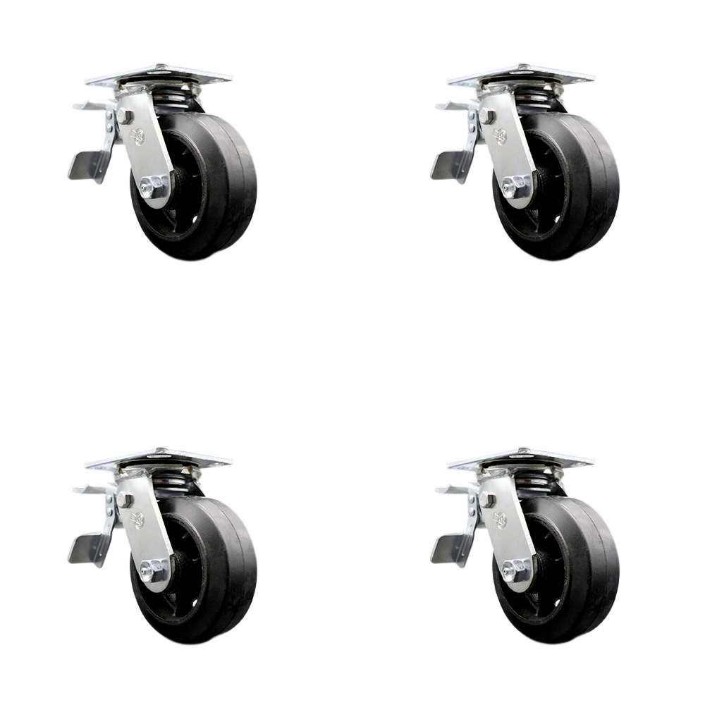 SCC-TTL30S520-RSB-4 Heavy Duty Swivel Caster with 5 in. Rubber on Metal Wheels & Ball Bearings - 1600 lbs Total Capacity - Set of 4