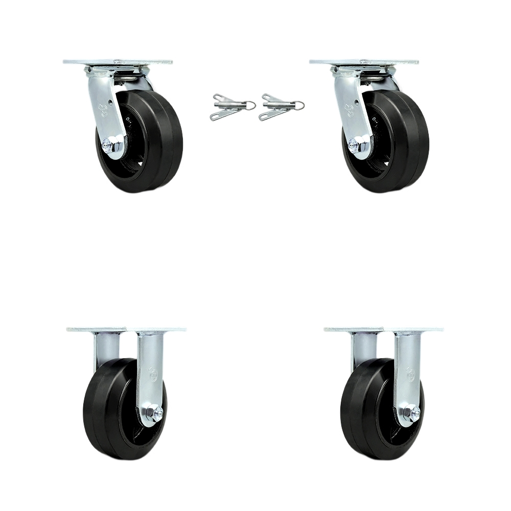 SCC-30CS520-RSB-BSL-2-R-2 Heavy Duty Swivel Caster with 5 in. Rubber on Metal Wheels & Ball Bearings - 1600 lbs Total Capacity - Set of 4