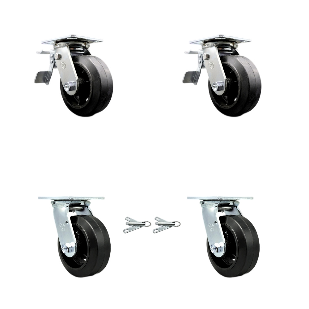 SCC-TTL30S620-RSB-2-BSL-2 Heavy Duty Swivel Caster with 6 in. Rubber on Metal Wheels & Ball Bearings - Set of 4