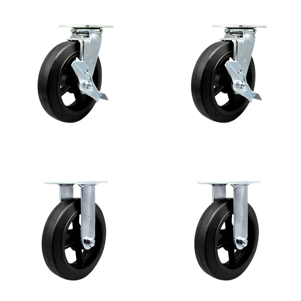 SCC-30CS820-RSB-TLB-BSL-2-R-2 Heavy Duty Swivel Caster with 8 in. Rubber on Metal Wheels & Ball Bearings - Set of 4