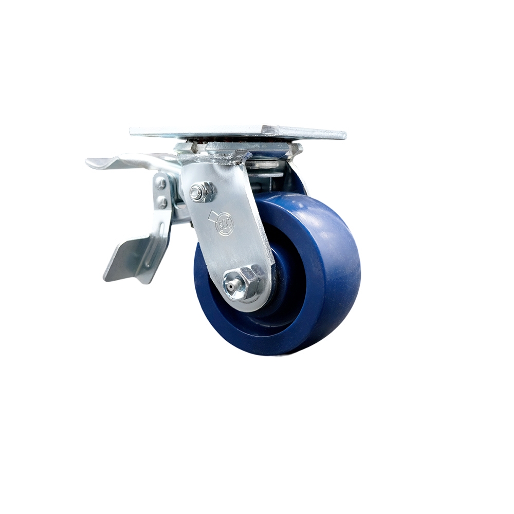 Heavy Duty Swivel Top Plate Caster with Total Lock Brake & 4 in. Solid Polyurethane Wheel with Ball Bearings - 700 lbs Capacity per Caster
