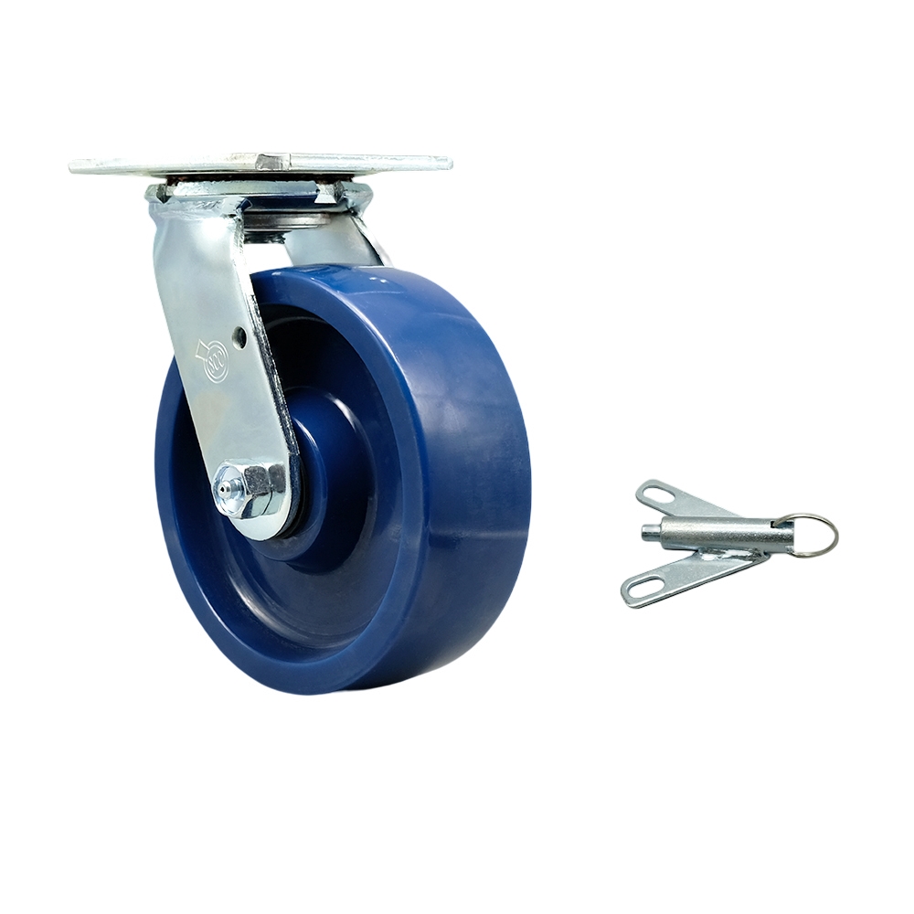 Heavy Duty Swivel Top Plate Caster with Bolt on Swivel Lock & 6 in. Solid Polyurethane Wheel with Ball Bearings - 1200 lbs Capacity per Caster