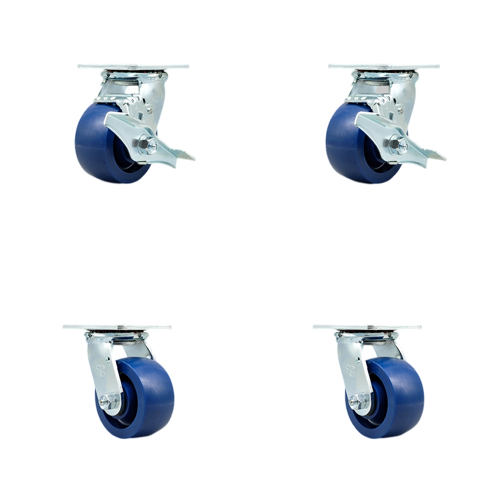 SCC-SS30S420-SPUB-TLB-BSL-2-BSL-2 Stainless Steel Heavy Duty Swivel Caster with 4 in. Poly Wheel & Ball Bearing - Set of 4