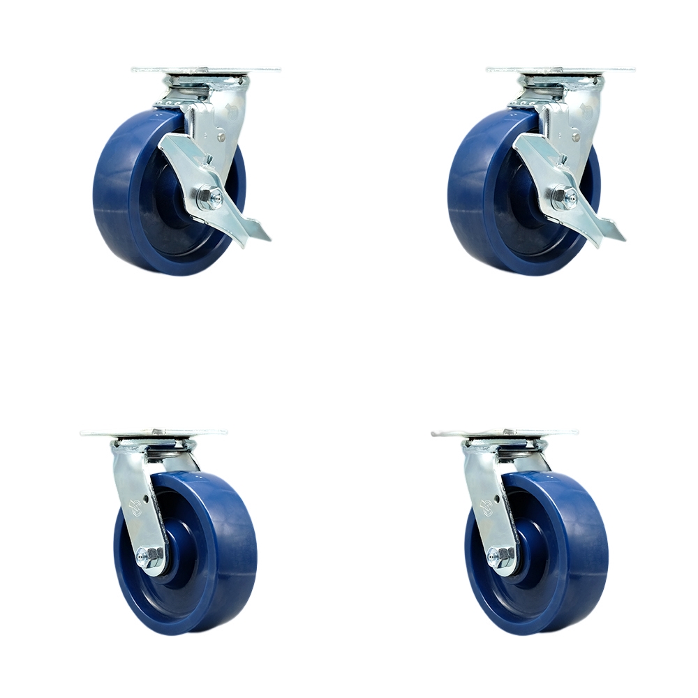 SCC-SS30S620-SPUB-TLB-BSL-2-BSL-2 Stainless Steel Heavy Duty Swivel Caster with 6 in. Poly Wheel & Ball Bearing - Set of 4
