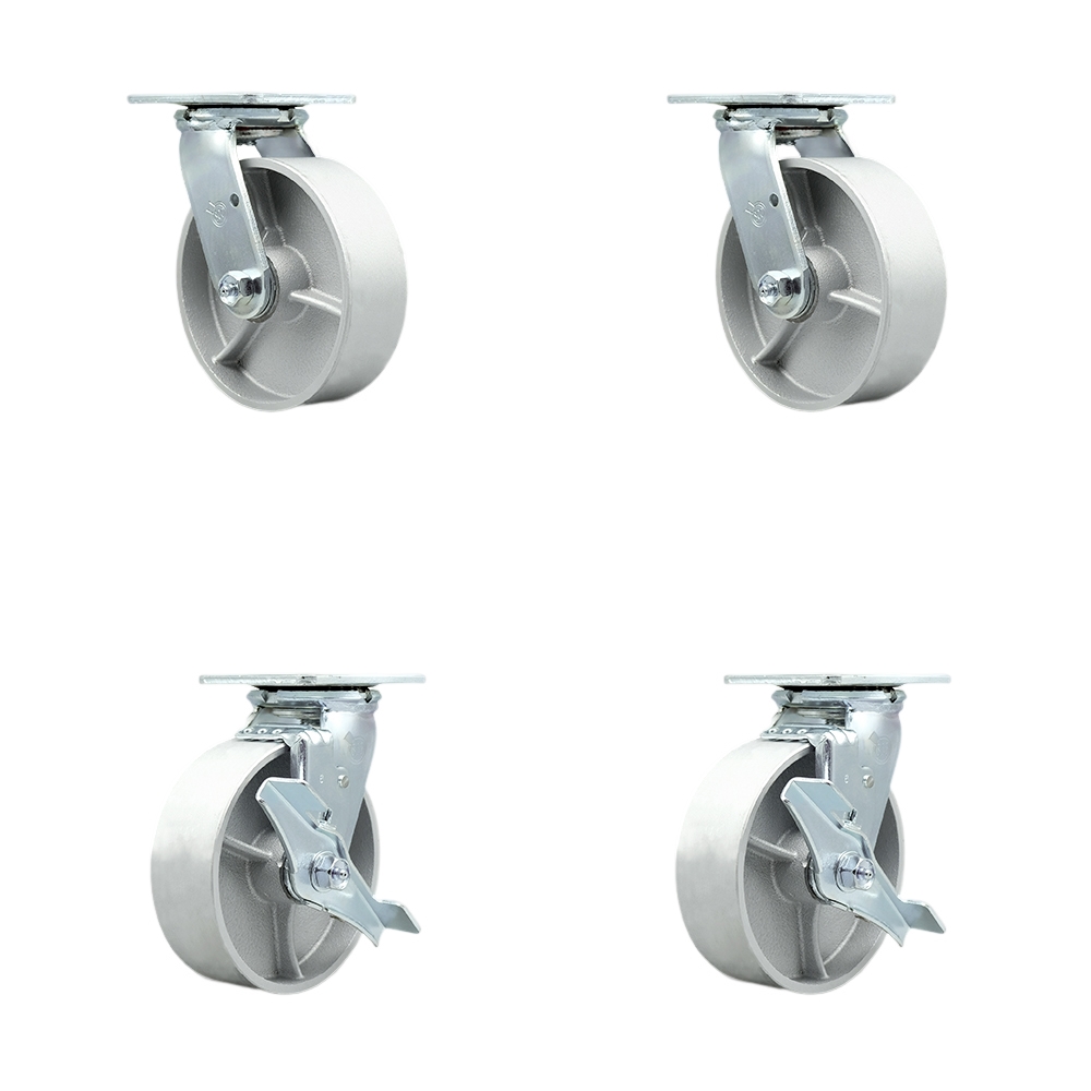 SCC-30CS620-SSB-BSL-2-TLB-2 Heavy Duty Swivel Caster with 6 in. Semi Steel Cast Iron Wheels & Ball Bearings - Set of 4
