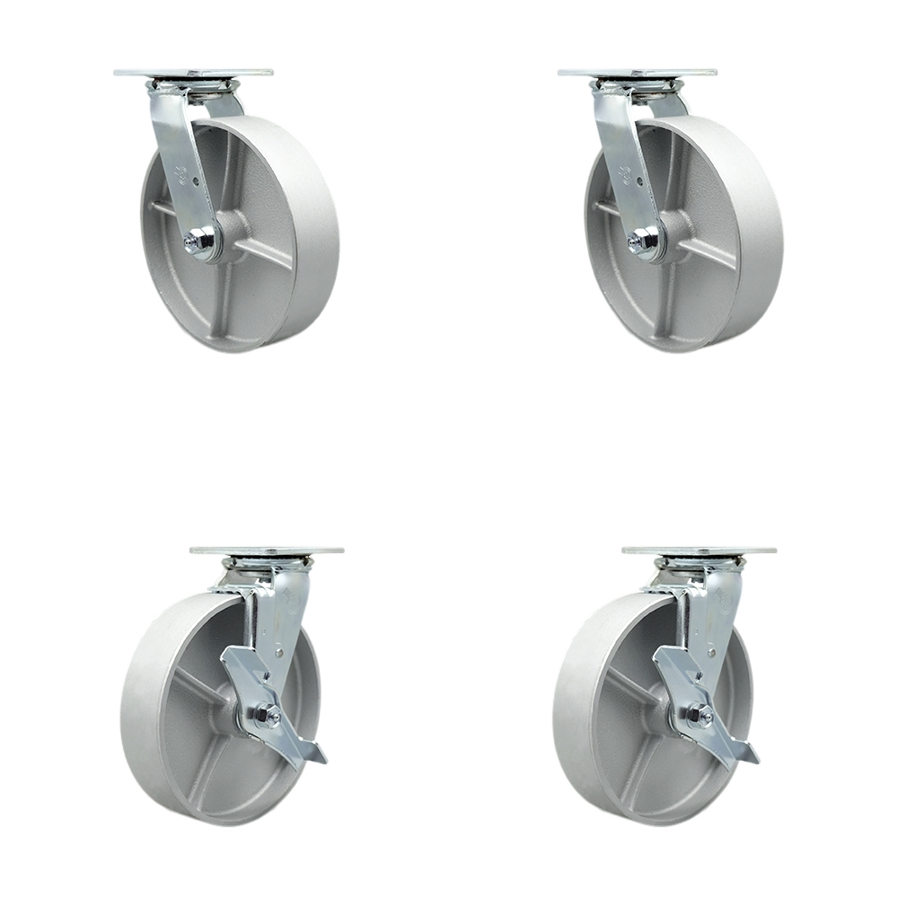 SCC-30CS820-SSB-BSL-2-TLB-2 Heavy Duty Swivel Caster with 8 in. Semi Steel Cast Iron Wheels & Ball Bearings - Set of 4