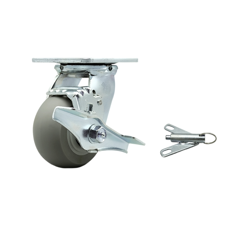 Heavy Duty Swivel Top Plate Caster with Top Lock Brake & Bolt on Swivel Lock & 4 in. Thermoplastic Rubber Donut Tread Wheel with Ball Bearings