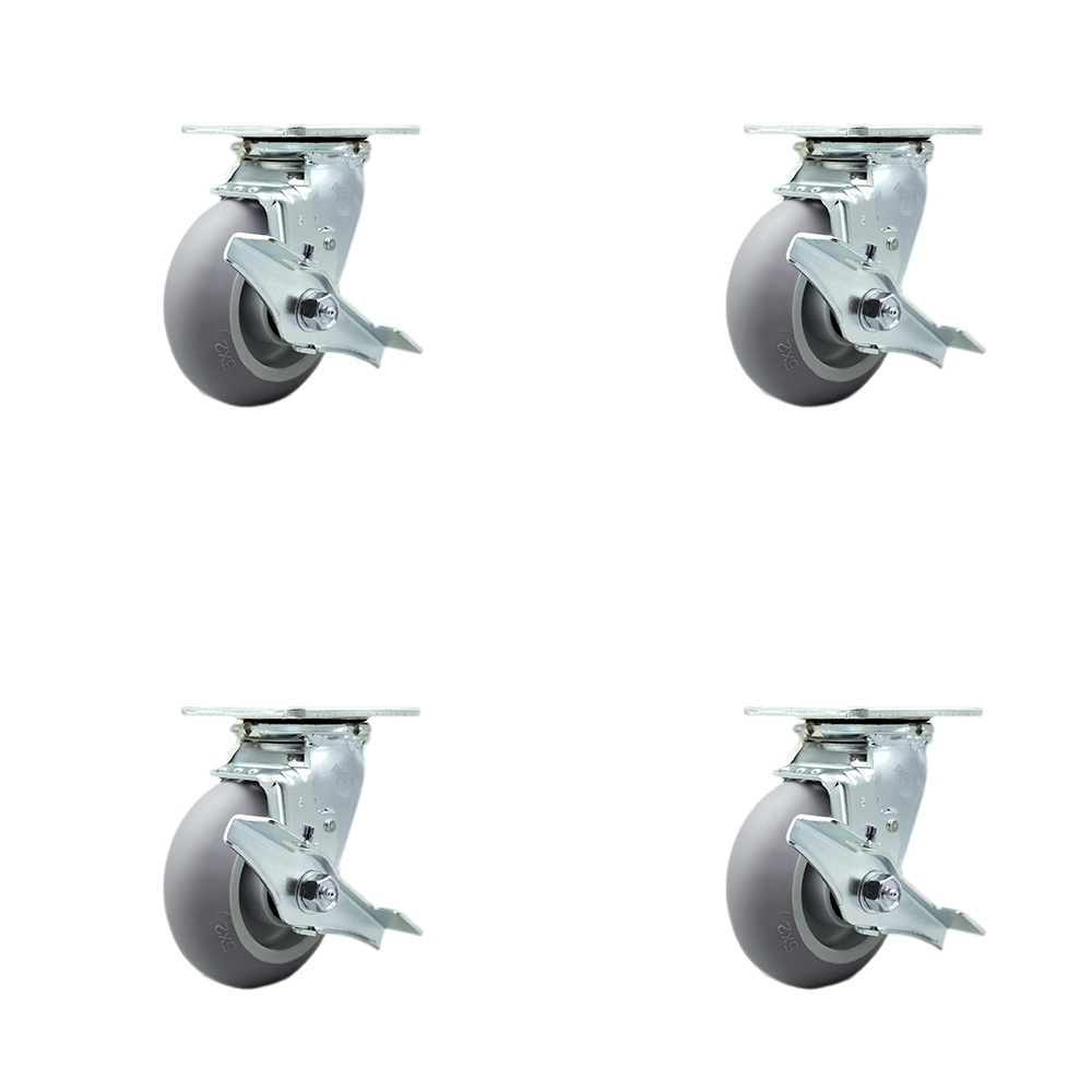 SCC-30CS520-TPRBD-TLB-BSL-4 Heavy Duty Swivel Caster with 5 in. Thermoplastic Rubber Donut Tread Wheels & Ball Bearings - Set of 4