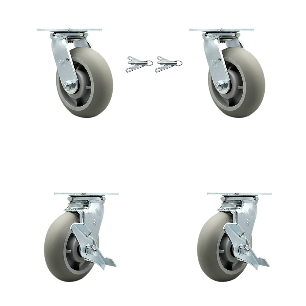 SCC-30CS620-TPRBD-BSL-2-TLB-2 Heavy Duty Swivel Caster with 6 in. Thermoplastic Rubber Donut Tread Wheels & Ball Bearings - Set of 4