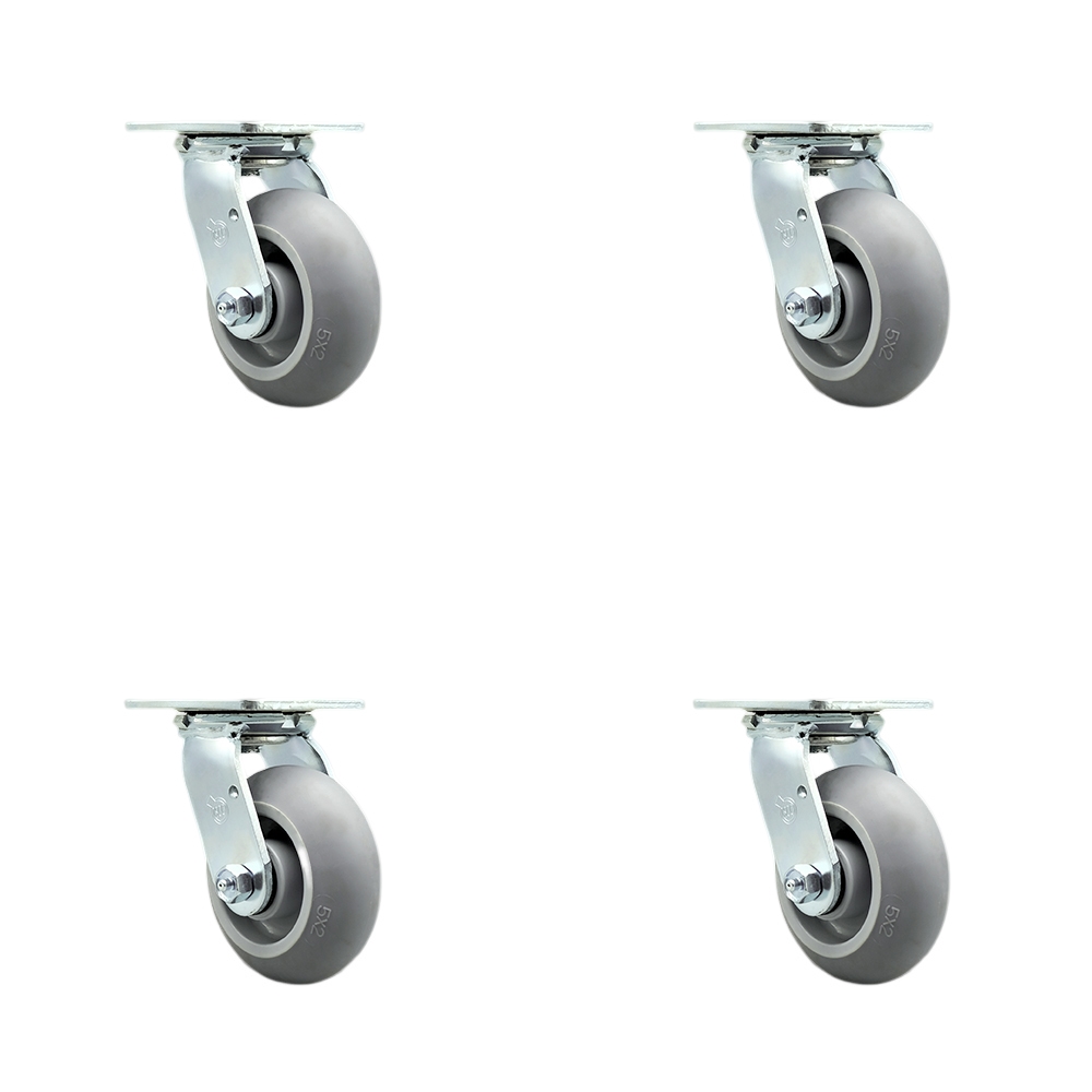 Stainless Steel Heavy Duty Swivel Caster with 5 in. Thermoplastic Rubber Donut Tread Wheels & Ball Bearings - 1400 lbs Total Capacity - Set of 4