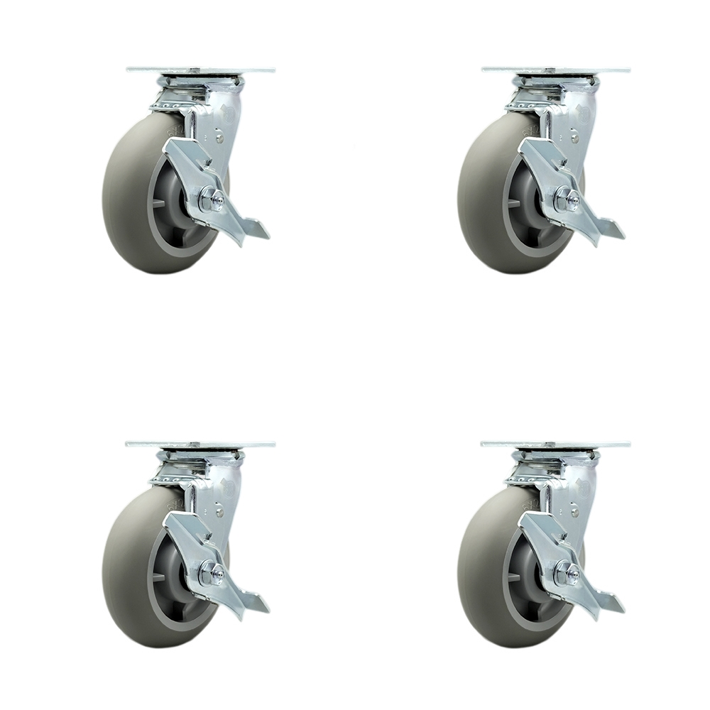 SCC-SS30S620-TPRBD-TLB-BSL-2-TLB-2 Stainless Steel Heavy Duty Swivel Caster Set with 6 in. Thermoplastic Donut Tread Wheel & Ball Bearing