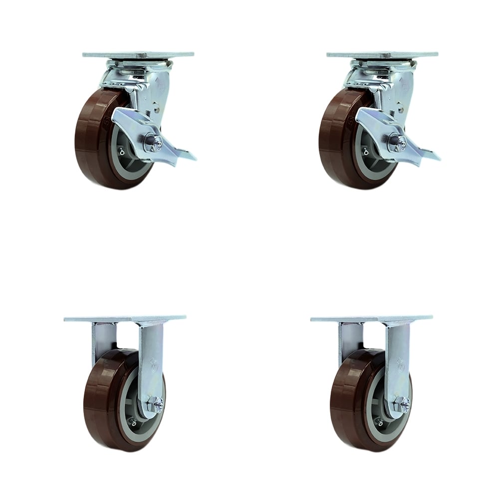 SCC-30CS520-PPUB-TLB-2-R520-2 Heavy Duty Swivel Caster with 5 in. Polyurethane Wheels & Ball Bearings - 3000 lbs Total Capacity - Set of 4