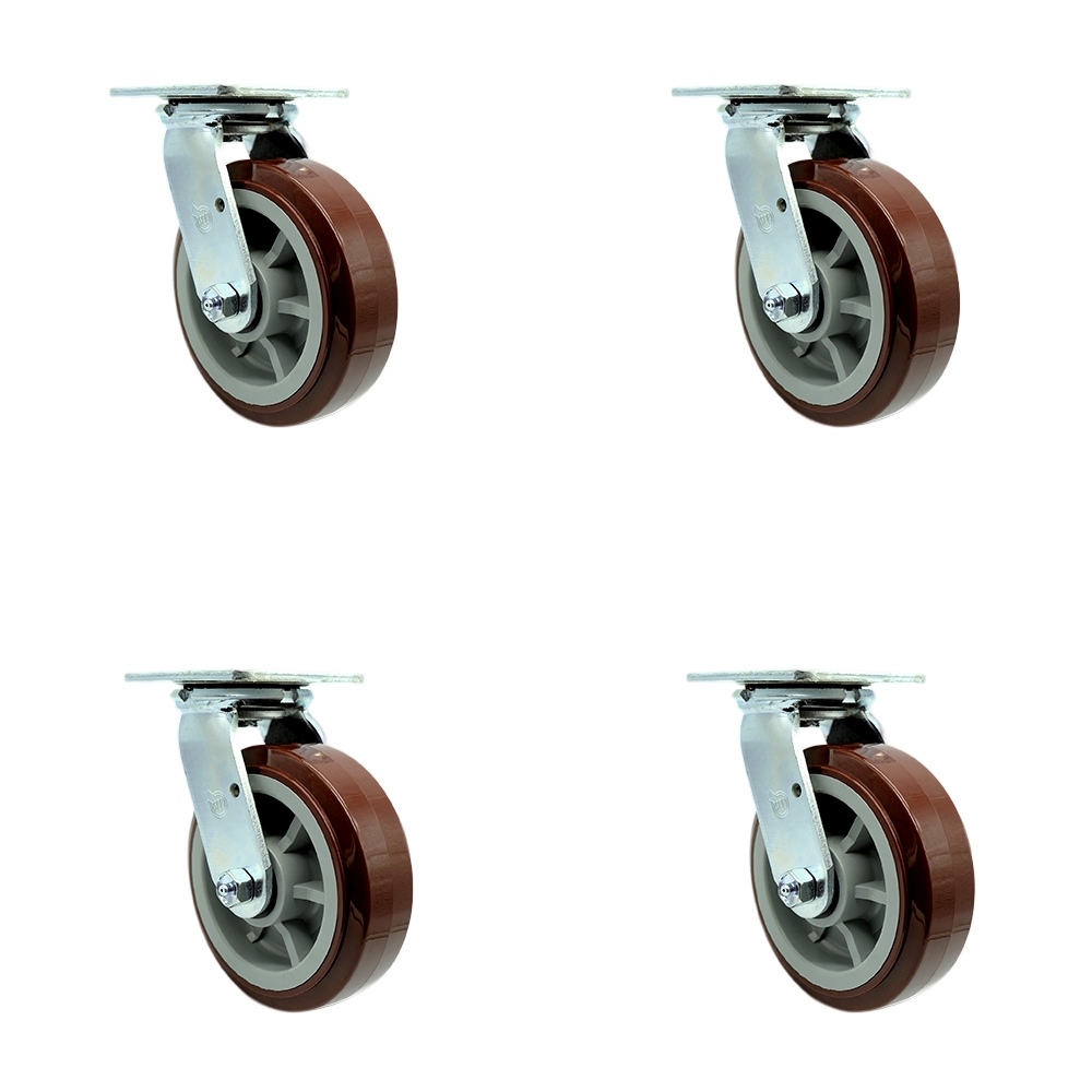 SCC-30CS620-PPUB-BSL-4 Heavy Duty Swivel Caster with 6 in. Polyurethane Wheels & Ball Bearings - 3600 lbs Total Capacity - Set of 4