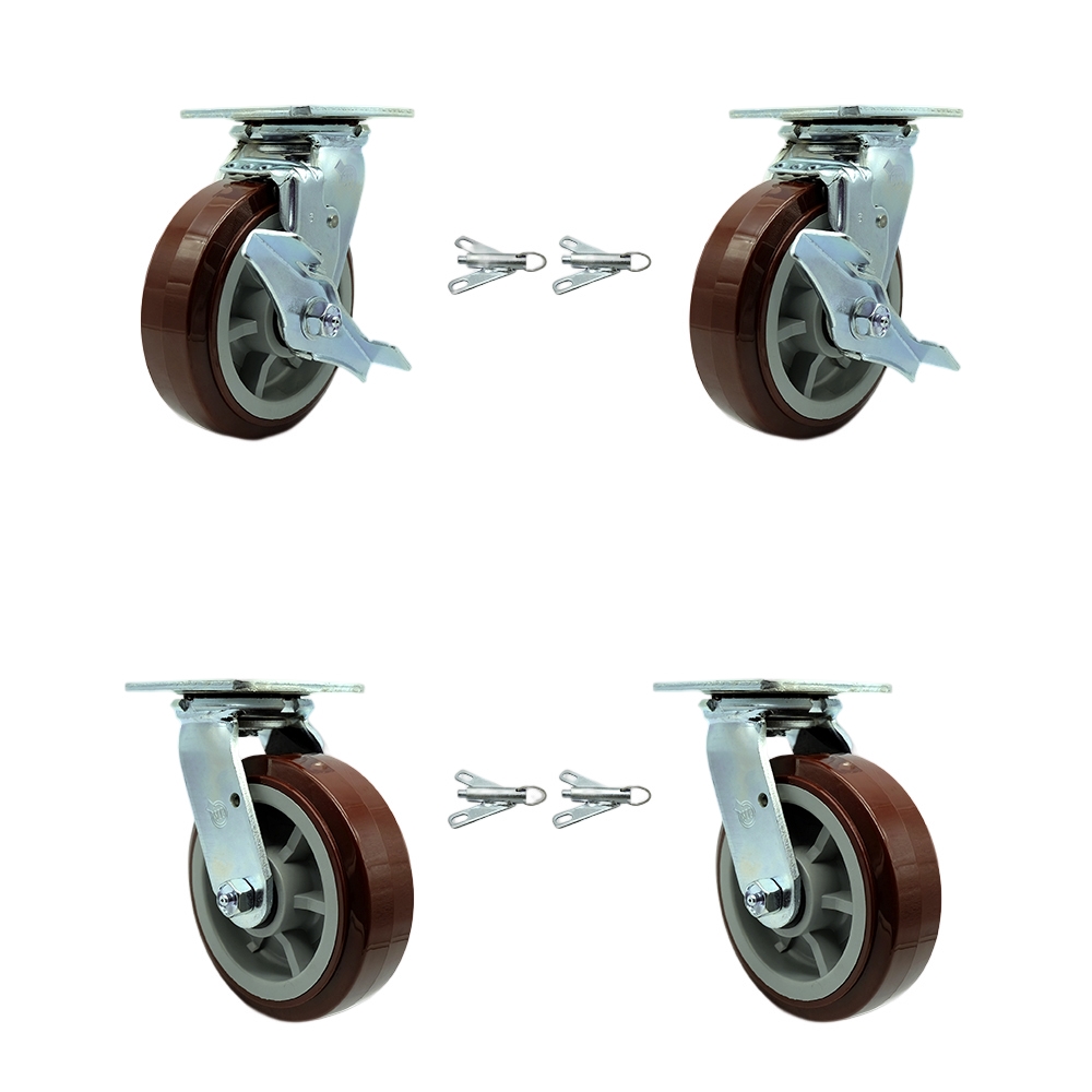 SCC-30CS620-PPUB-TLB-BSL-2-BSL-2 Heavy Duty Swivel Caster with 6 in. Polyurethane Wheels & Ball Bearings - Set of 4