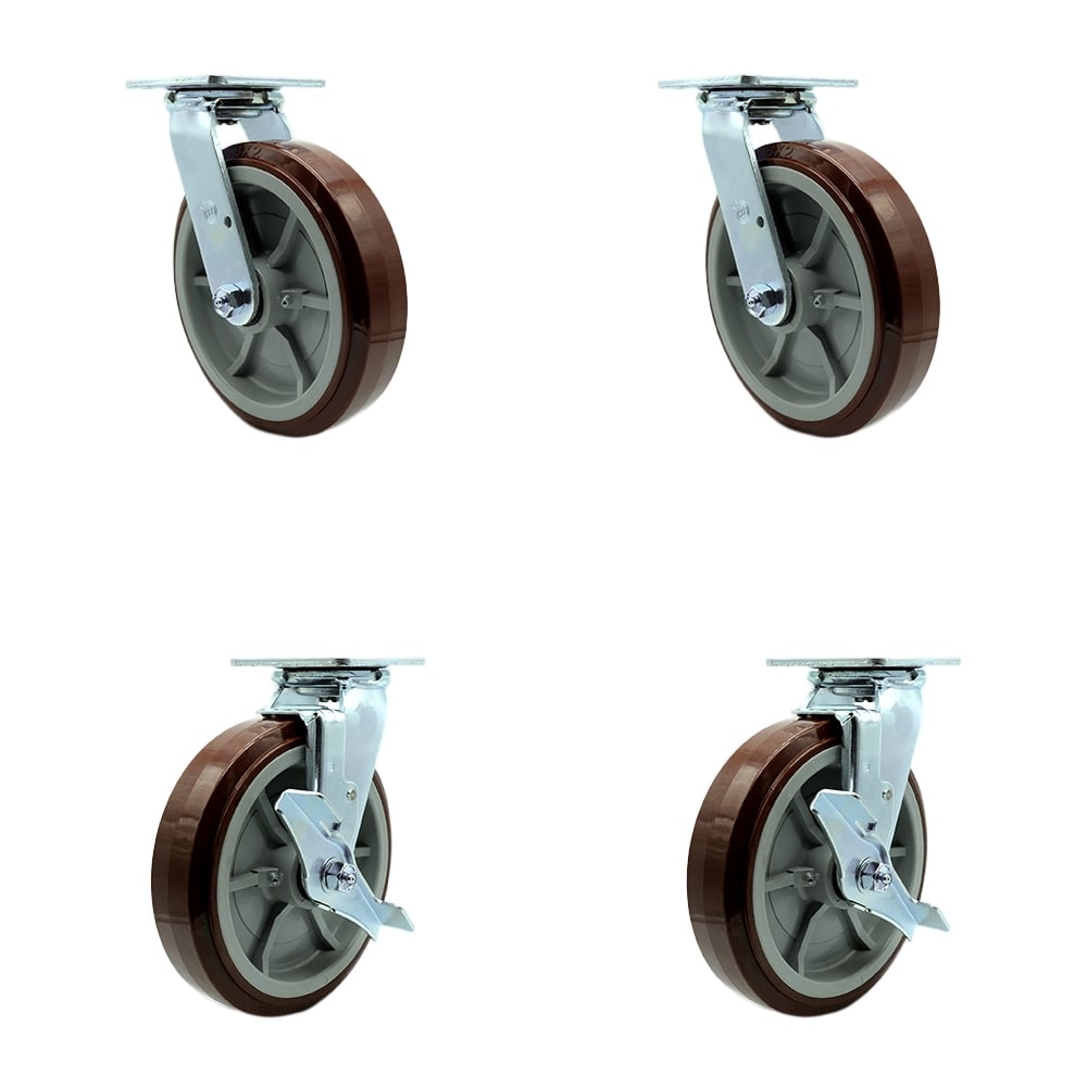 SCC-30CS820-PPUB-BSL-2-TLB-2 Heavy Duty Swivel Caster with 8 in. Polyurethane Wheels & Ball Bearings - 4000 lbs Total Capacity - Set of 4