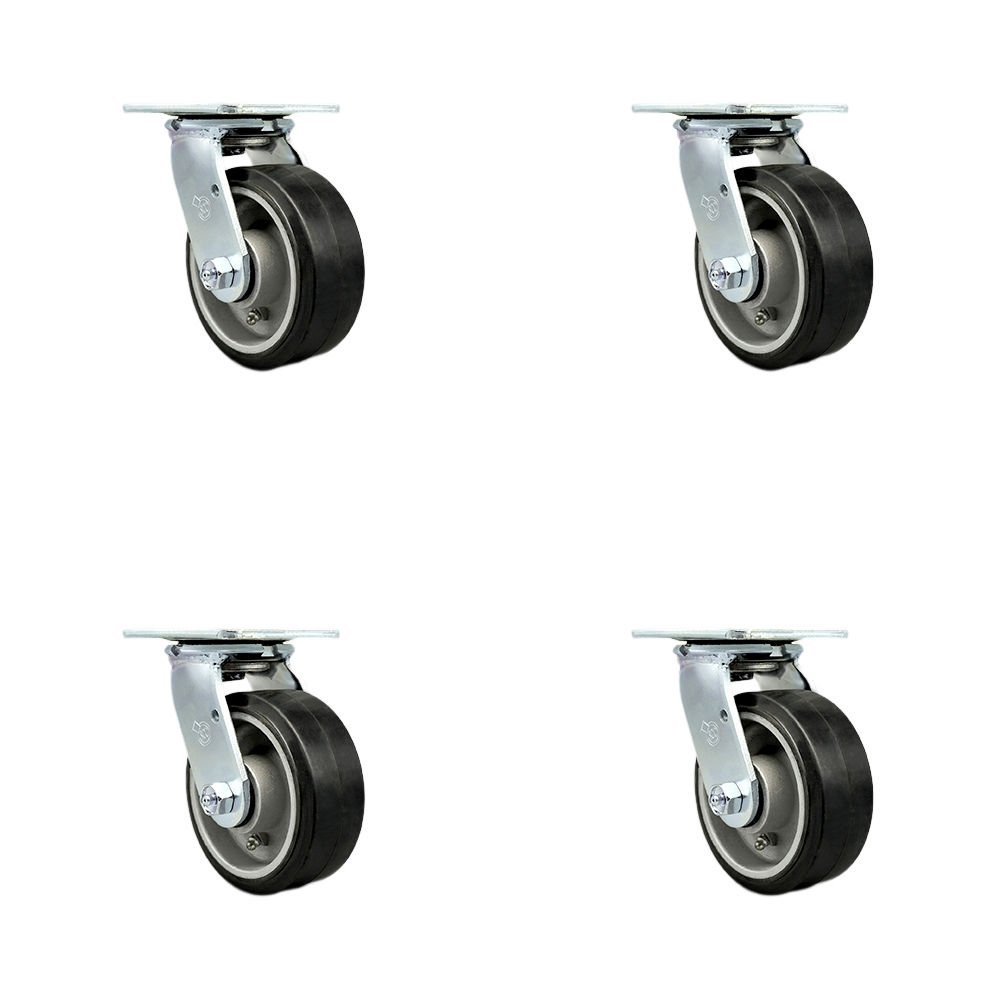 SCC-30CS520-RAB-4 Heavy Duty Swivel Caster with 5 in. Rubber on Aluminum Wheels & Ball Bearings - 2000 lbs Total Capacity - Set of 4