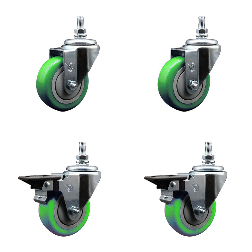 SCC-TS20S3514-PPUB-GRN-121315-2-PLB-2 Polyurethane Swivel Threaded Stem Caster with 3.5 x 1.25 in. Green Wheels & 0.5 in. Stems - Set of 4