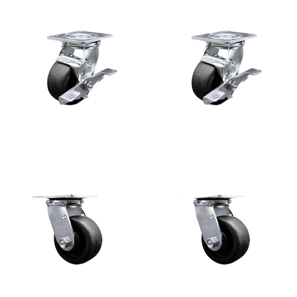 SCC-SS30S420-GFNB-TLB-BSL-2-BSL-2 Stainless Steel Heavy Duty Swivel Caster Set with 4 in. High Temperature Glass Filled Nylon Wheel & Ball Bearing