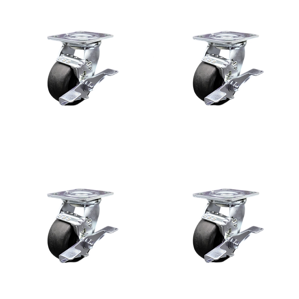 SCC-SS30S420-GFNB-TLB-BSL-2-TLB-2 Stainless Steel Heavy Duty Swivel Caster Set with 4 in. High Temperature Glass Filled Nylon Wheel & Ball Bearing
