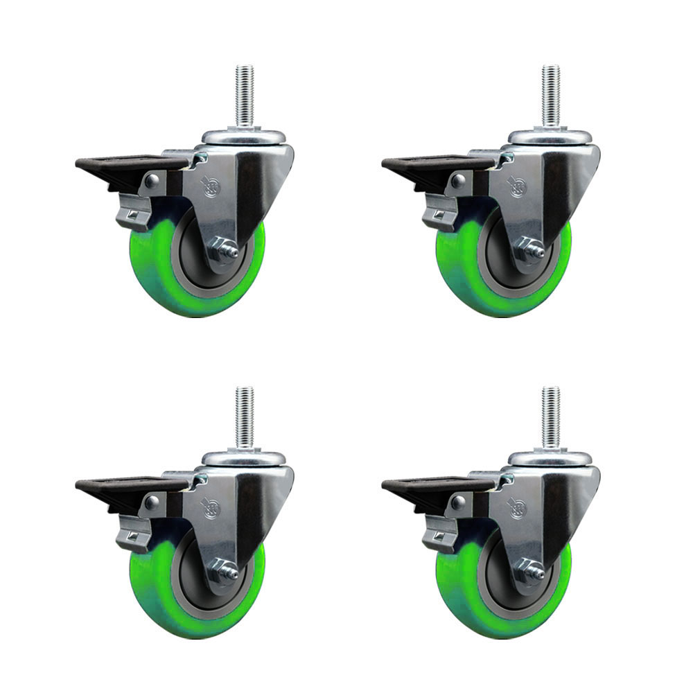 SCC-TS20S3514-PPUB-GRN-PLB-58212-4 Polyurethane Swivel Threaded Stem Caster with 3.5 x 1.25 in. Green Wheels & 0.63 in. Stems - Set of 4