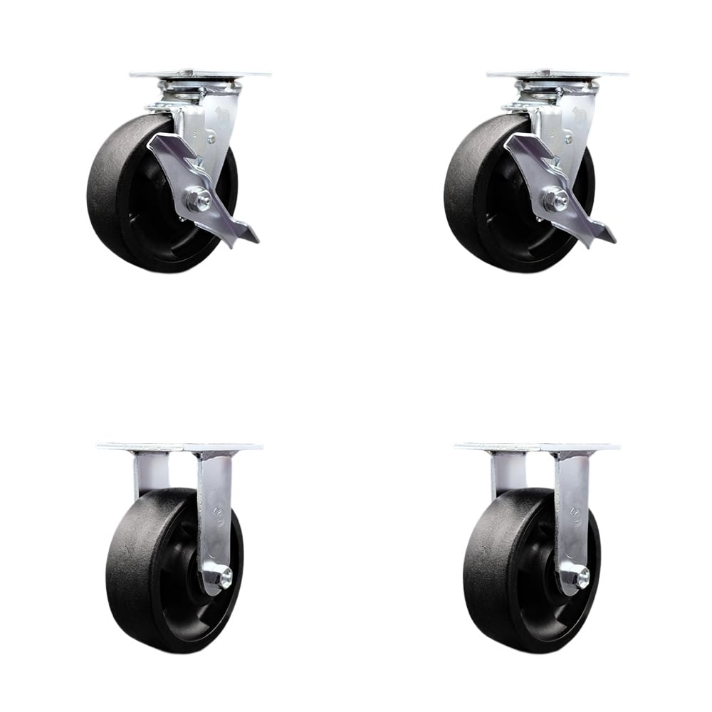 SCC-SS30S620-GFNB-TLB-2-R-2 Stainless Steel Heavy Duty Swivel Caster with 6 in. High Temperature Glass Filled Nylon Wheels & Ball Bearings - Set of 4