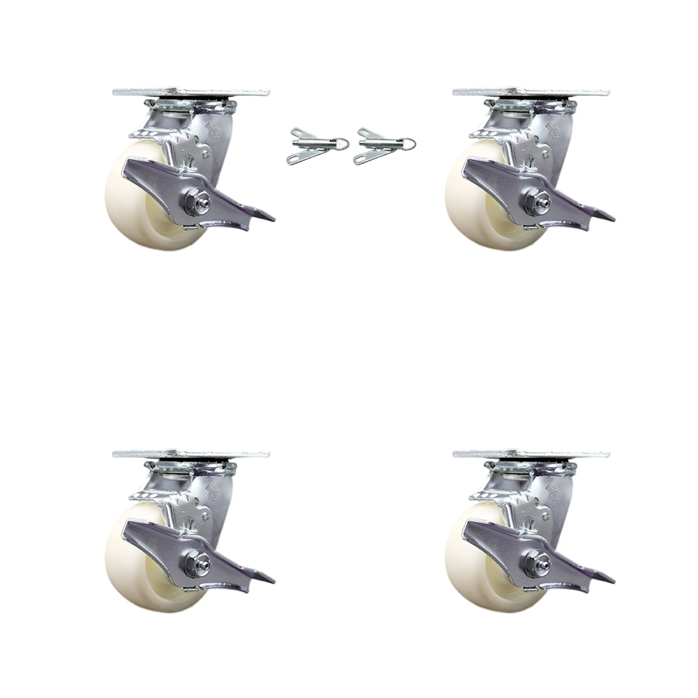 SCC-30CS420-NYB-TLB-BSL-2-TLB-2 Heavy Duty Swivel Caster with 4 in. Nylon Wheels & Ball Bearings - Set of 4