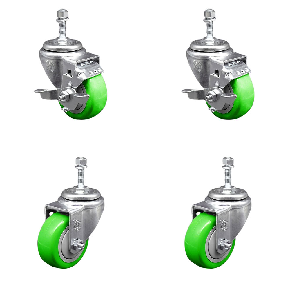 SCC-TS20S3514-PPUB-GRN-TLB-381615-2-S-2 Polyurethane Swivel Threaded Stem Caster with 3.5 x 1.25 in. Green Wheels & 0.38 in. Stems - Set of 4