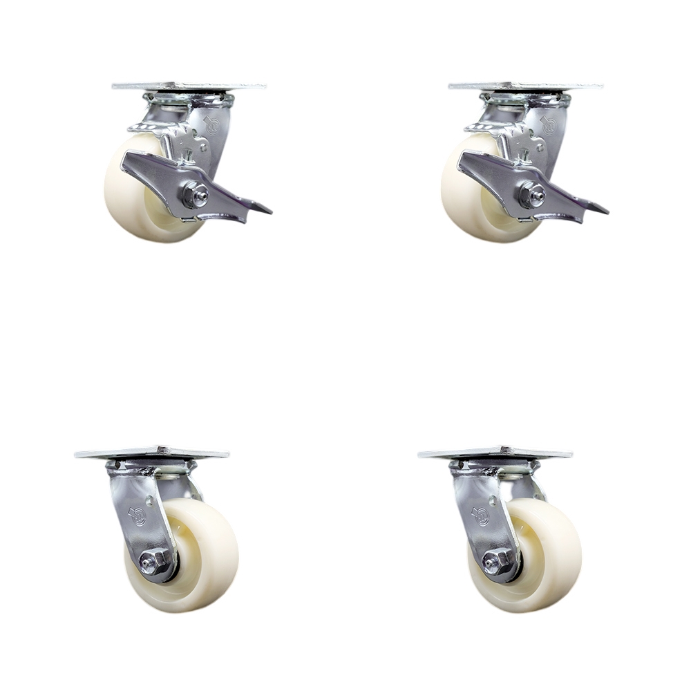 SCC-SS30S420-NYB-TLB-BSL-2-BSL-2 Stainless Steel Heavy Duty Swivel Caster with 4 in. Poly Wheel & Ball Bearing - Set of 4