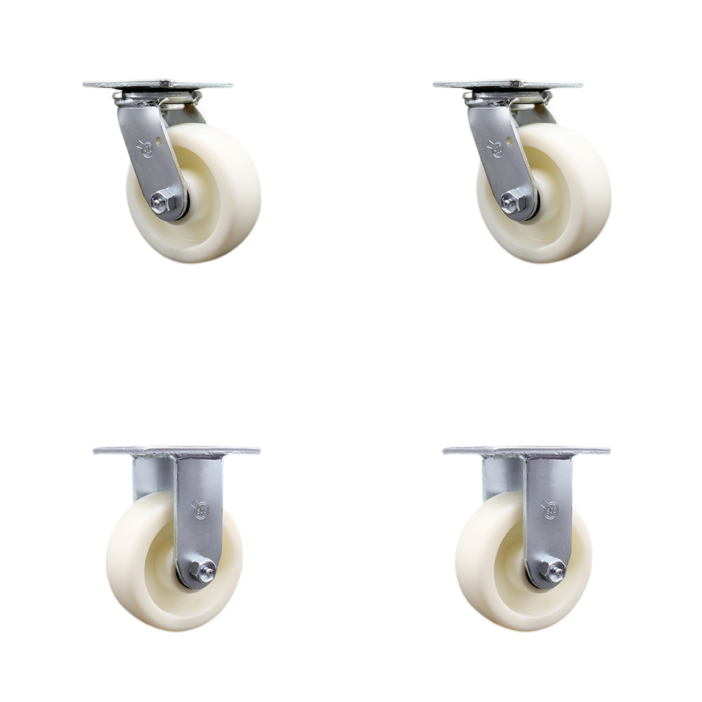 SCC-SS30S520-NYB-2-R-2 Stainless Steel Heavy Duty Swivel Caster with 5 in. Nylon Wheels & Ball Bearings - 3600 lbs Total Capacity - Set of 4
