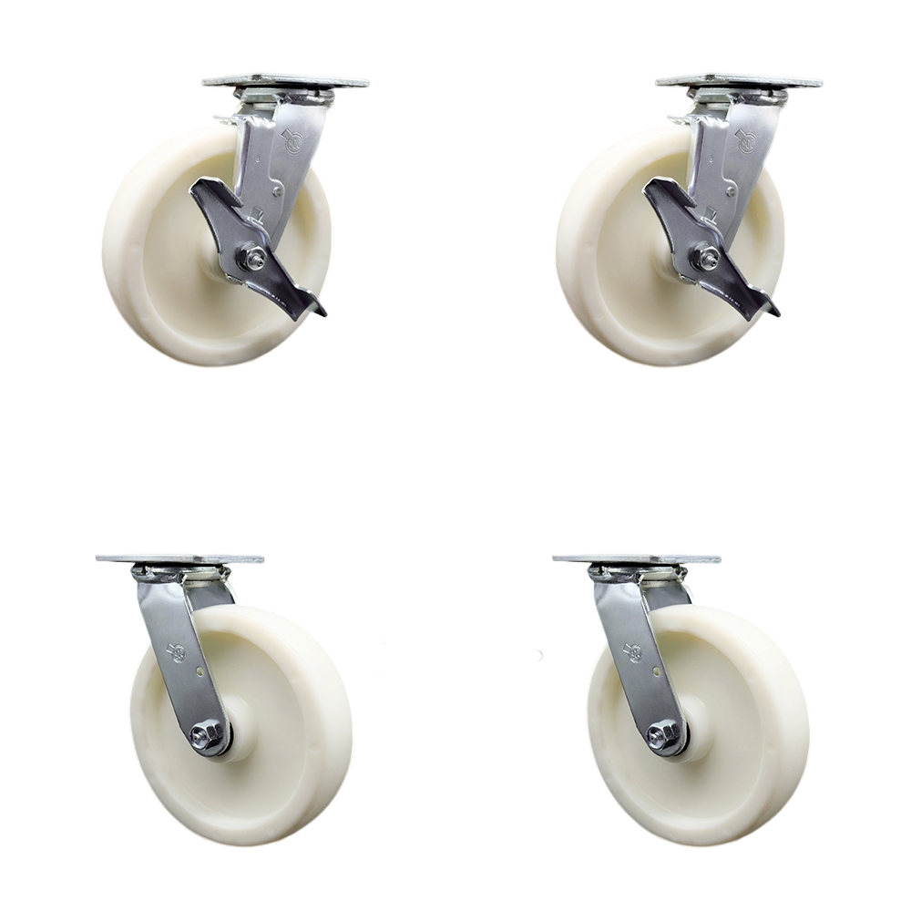 SCC-SS30S820-NYB-TLB-BSL-2-BSL-2 Stainless Steel Heavy Duty Swivel Caster with 8 in. Poly Wheel & Ball Bearing - Set of 4