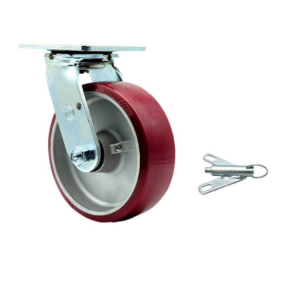 Heavy Duty Swivel Top Plate Caster with Bolt on Swivel Lock & 6 in. Polyurethane on Aluminum Wheel with Ball Bearings - 1200 lbs Capacity per Caster