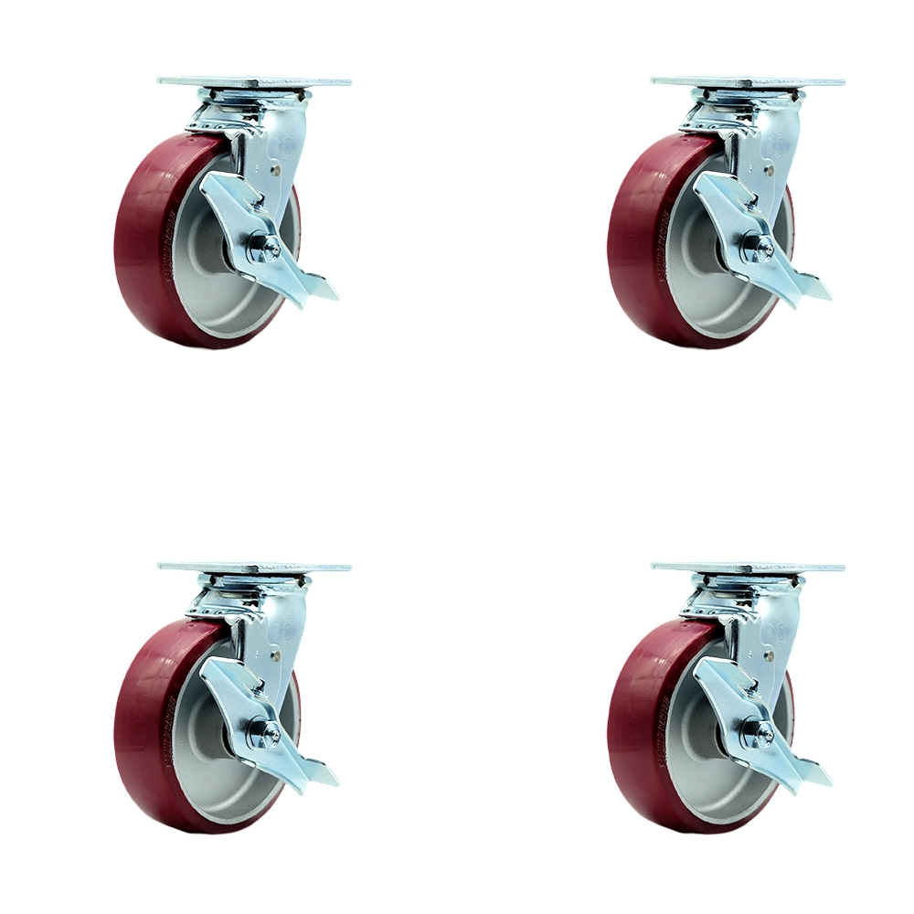 SCC-30CS620-PAB-TLB-4 Heavy Duty Swivel Caster with 6 in. Polyurethane on Aluminum Wheels & Ball Bearings - 4800 lbs Total Capacity - Set of 4