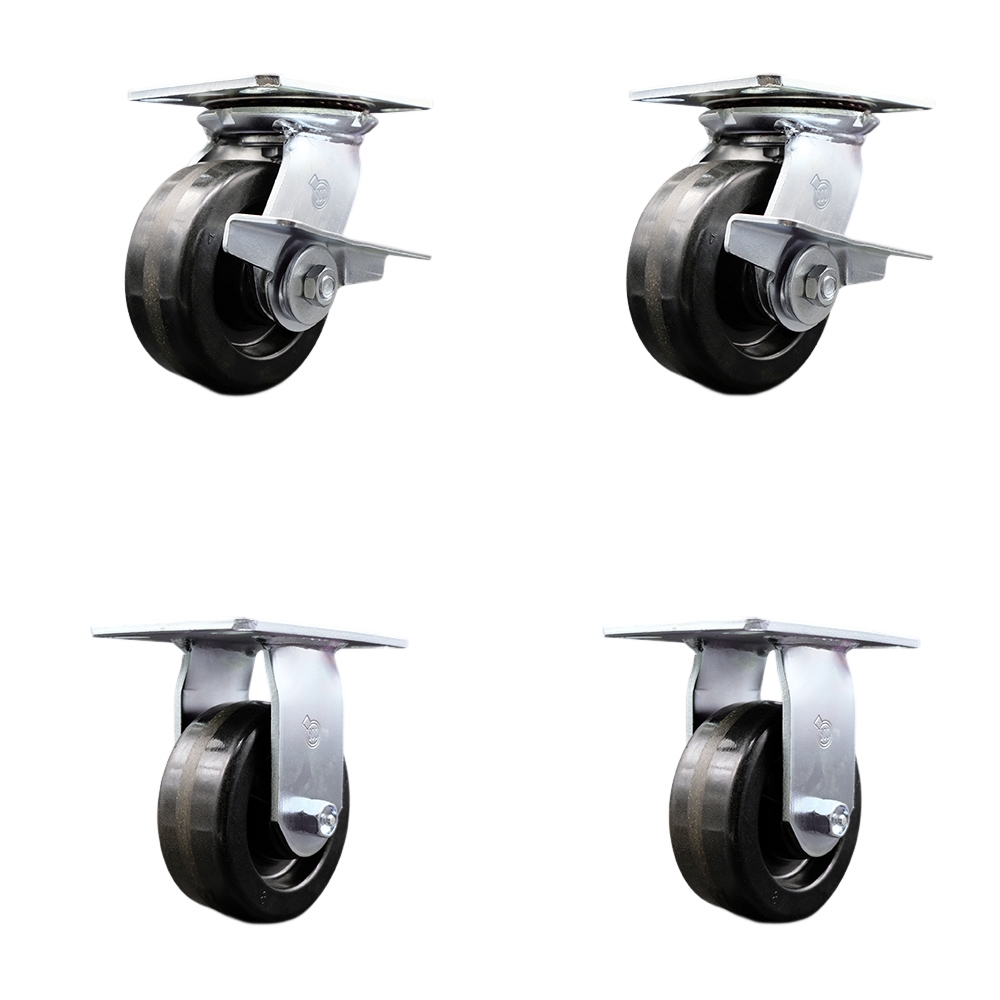 SCC-35S520-PHR-SLB-BSL-2-R-2 Heavy Duty Large Top Plate Phenolic Swivel Caster with 5 x 2 in. Black Wheels - 4000 lbs Total Capacity - Set of 4