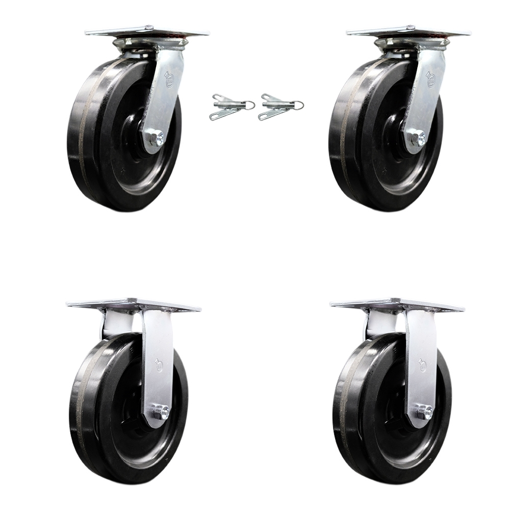 SCC-35S820-PHR-BSL-2-R-2 Heavy Duty Large Top Plate Phenolic Swivel Caster with 8 x 2 in. Black Wheels - 5000 lbs Total Capacity - Set of 4