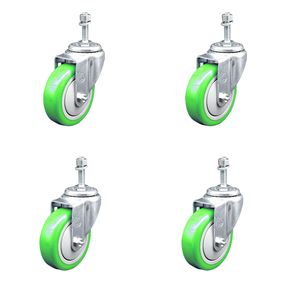 SCC-TS20S414-PPUB-GRN-M1015-4 Polyurethane Swivel Threaded Stem Caster with 4 x 1.25 in. Green Wheels & 10 mm Stems - Set of 4
