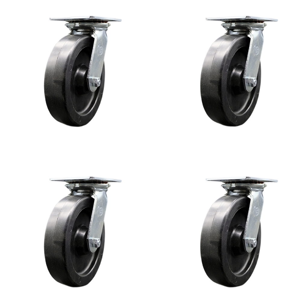 SCC-35S820-POR-4 Heavy Duty Large Top Plate Polyolefin Swivel Caster with 8 x 2 in. Black Wheels - 3600 lbs Total Capacity - Set of 4
