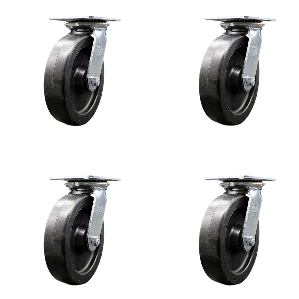 SCC-35S820-POR-BSL-4 Heavy Duty Large Top Plate Polyolefin Swivel Caster with 8 x 2 in. Black Wheels - 3600 lbs Total Capacity - Set of 4