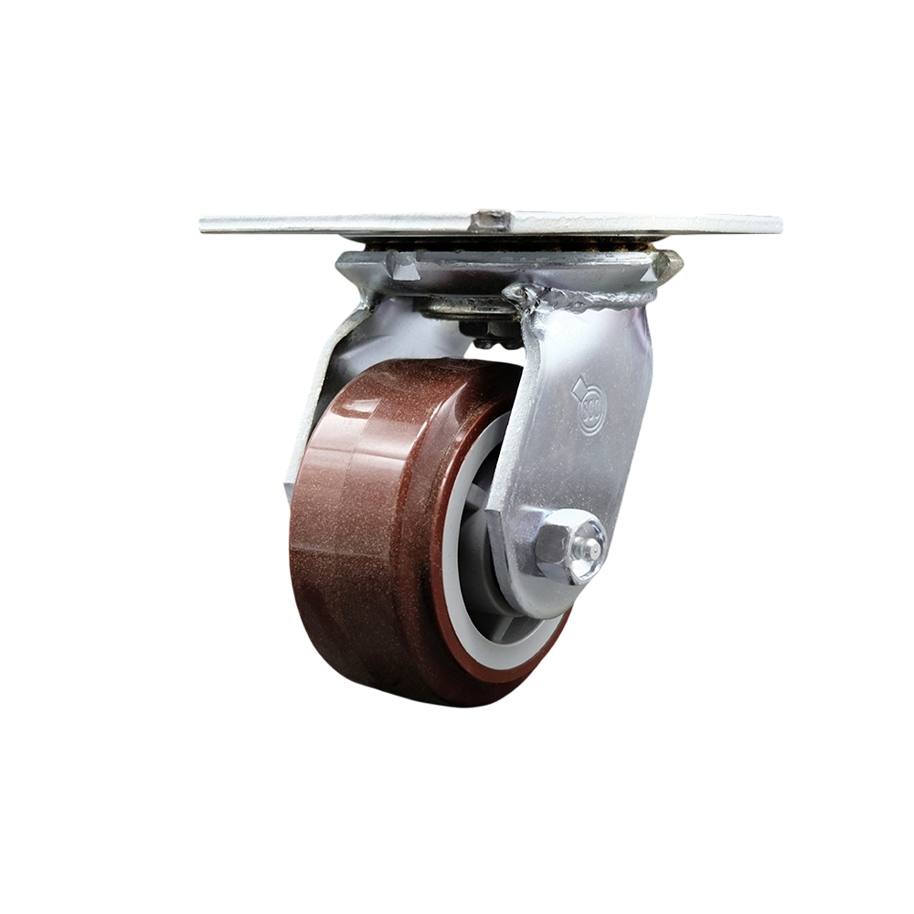 SCC-35S420-PPUR Heavy Duty Large Top Plate Polyurethane on Polyolefin Swivel Caster with 4 x 2 in. Maroon Wheel - 600 lbs Capacity per Caster