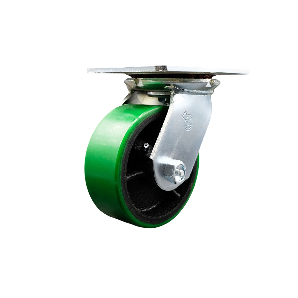 SCC-35S520-PUR-GB Heavy Duty Large Top Plate Polyurethane on Cast Iron Swivel Caster with 5 x 2 in. Green Wheel - 900 lbs Capacity per Caster