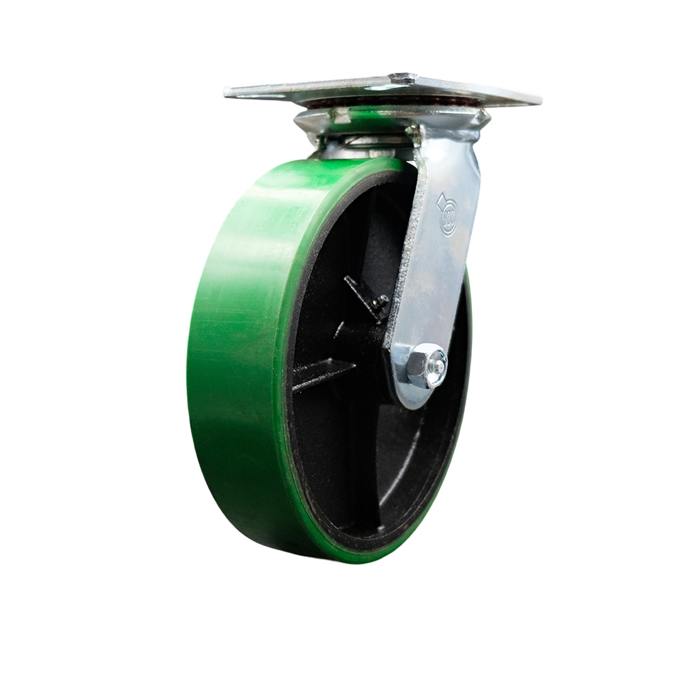SCC-35S820-PUR-GB Heavy Duty Large Top Plate Polyurethane on Cast Iron Swivel Caster with 8 x 2 in. Green Wheel - 1250 lbs Capacity per Caster