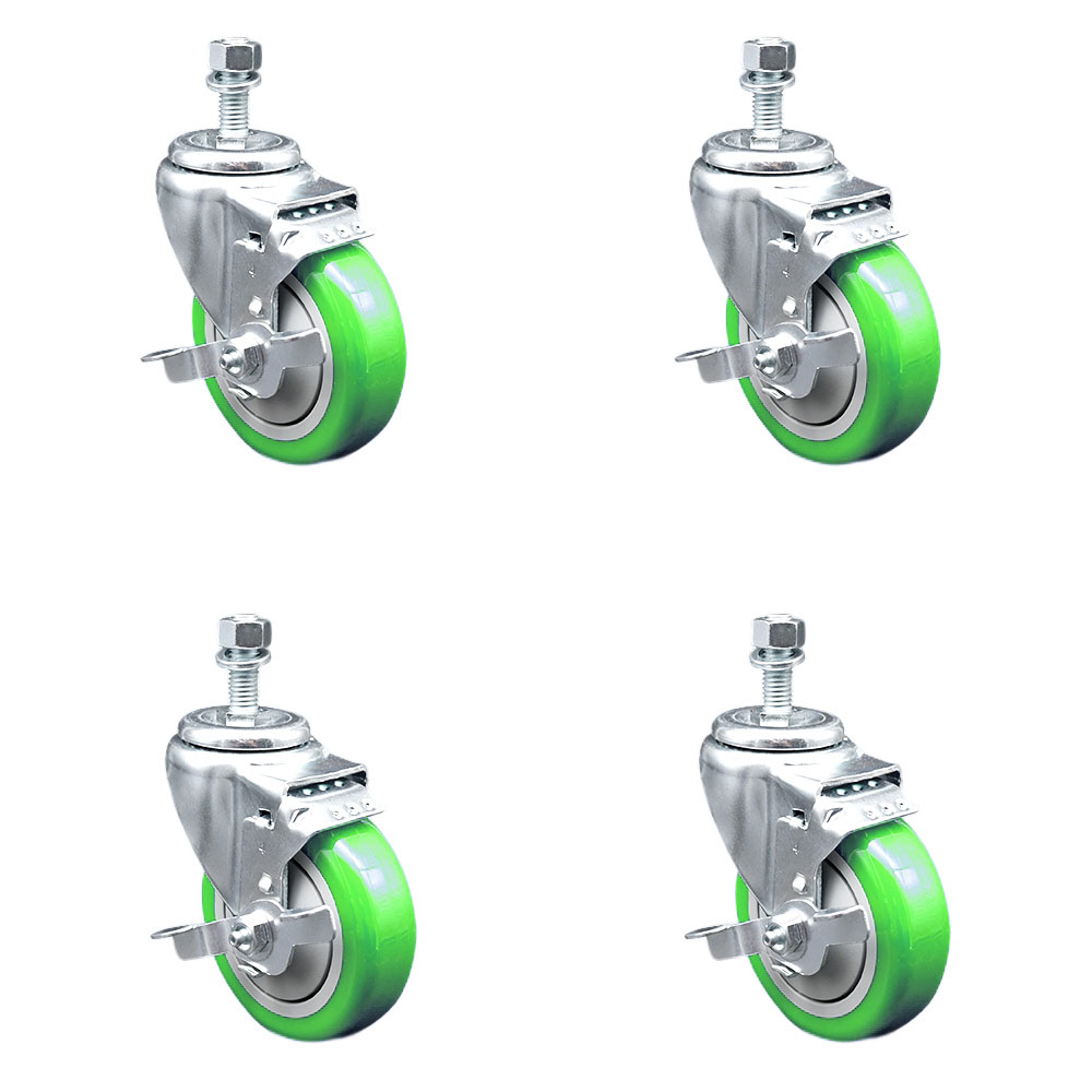 SCC-TS20S414-PPUB-GRN-TLB-121315-4 Polyurethane Swivel Threaded Stem Caster with 4 x 1.25 in. Green Wheels & 0.5 in. Stems - Set of 4