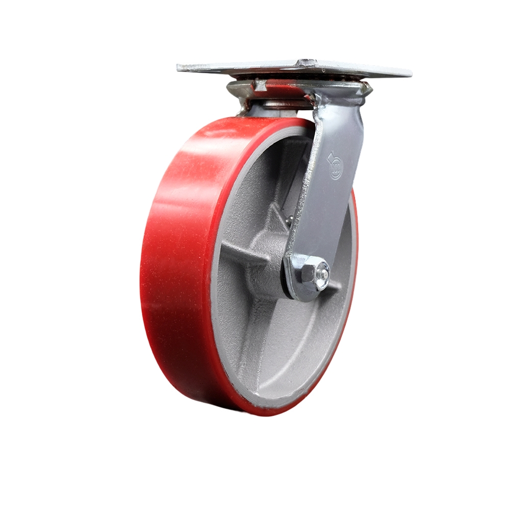 SCC-35S820-PUR-RS Heavy Duty Large Top Plate Polyurethane on Cast Iron Swivel Caster with 8 x 2 in. Red Wheel - 1250 lbs Capacity per Caster