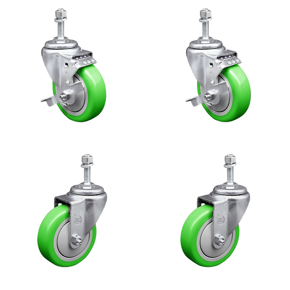 SCC-TS20S414-PPUB-GRN-TLB-381615-2-S-2 Polyurethane Swivel Threaded Stem Caster with 4 x 1.25 in. Green Wheels & 0.38 in. Stems - Set of 4