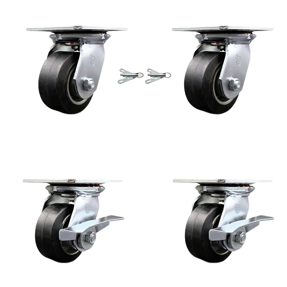 SCC-35S420-RAR-BSL-2-SLB-2 Heavy Duty Large Top Plate Rubber on Aluminum Swivel Caster with 4 x 2 in. Black Wheels - 1600 lbs Capacity - Set of 4